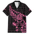 New Zealand Rugby Warrior Custom Family Matching Long Sleeve Bodycon Dress and Hawaiian Shirt Pink Fern Taniko Motif