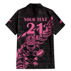 New Zealand Rugby Warrior Custom Family Matching Mermaid Dress and Hawaiian Shirt Pink Fern Taniko Motif