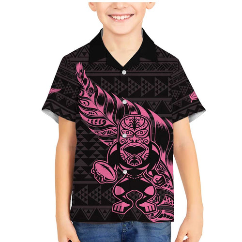 New Zealand Rugby Warrior Custom Family Matching Mermaid Dress and Hawaiian Shirt Pink Fern Taniko Motif