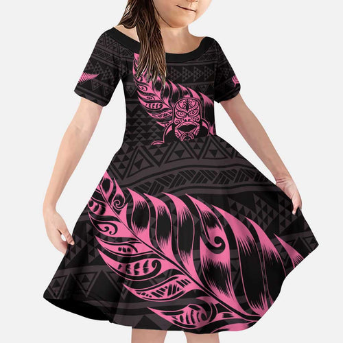 New Zealand Rugby Warrior Custom Family Matching Puletasi and Hawaiian Shirt Pink Fern Taniko Motif