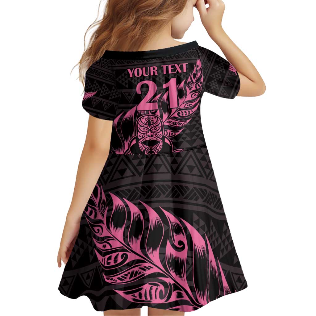New Zealand Rugby Warrior Custom Family Matching Puletasi and Hawaiian Shirt Pink Fern Taniko Motif
