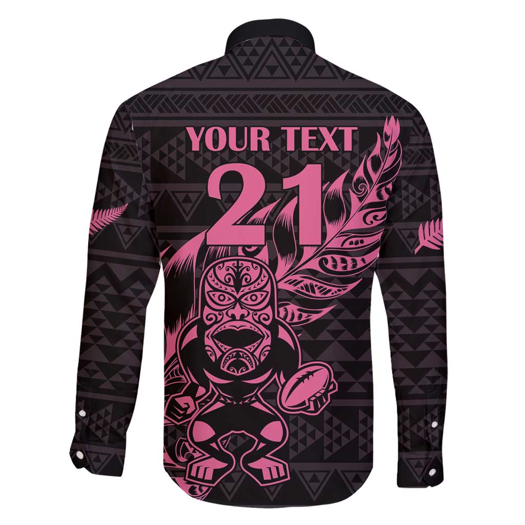 New Zealand Rugby Warrior Custom Family Matching Tank Maxi Dress and Hawaiian Shirt Pink Fern Taniko Motif