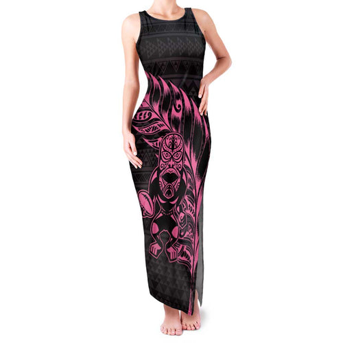 New Zealand Rugby Warrior Custom Family Matching Tank Maxi Dress and Hawaiian Shirt Pink Fern Taniko Motif
