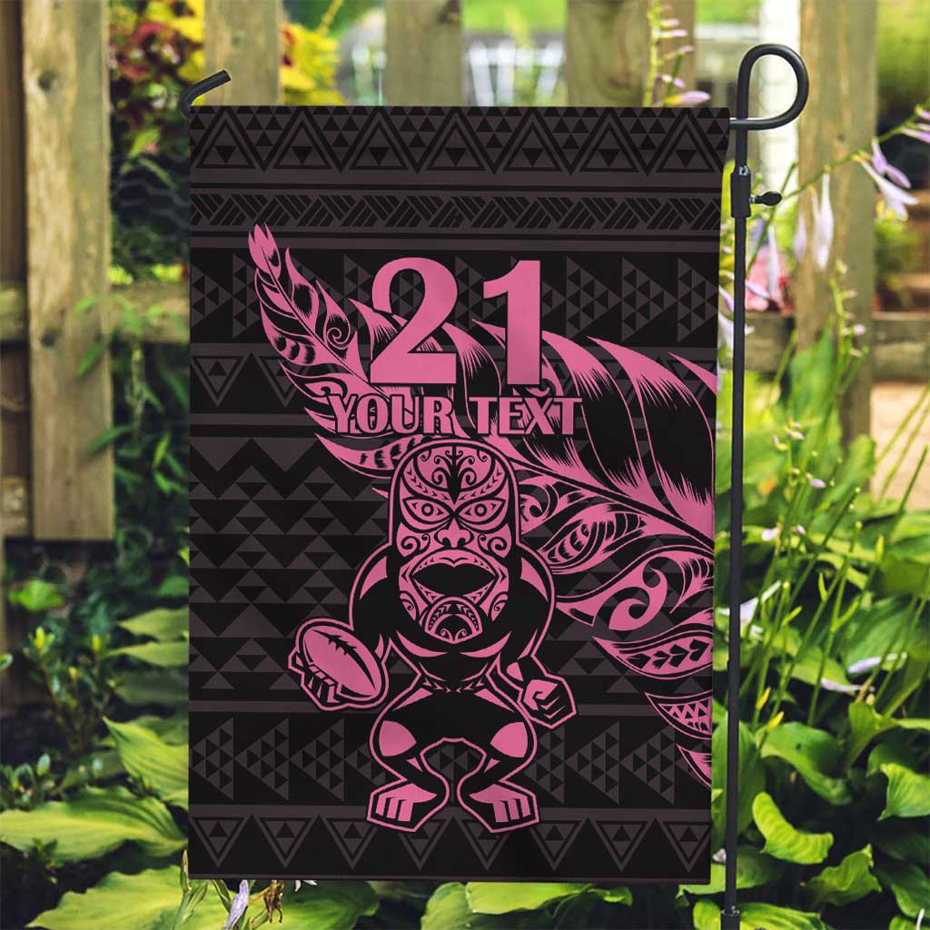 New Zealand Rugby Warrior Custom Garden Flag Pink Fern Taniko Motif