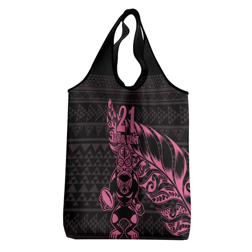 New Zealand Rugby Warrior Custom Grocery Bag Pink Fern Taniko Motif
