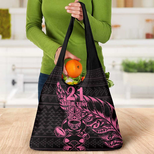 New Zealand Rugby Warrior Custom Grocery Bag Pink Fern Taniko Motif