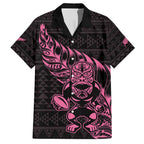 New Zealand Rugby Warrior Custom Hawaiian Shirt Pink Fern Taniko Motif