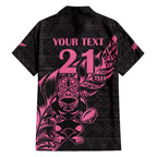 New Zealand Rugby Warrior Custom Hawaiian Shirt Pink Fern Taniko Motif