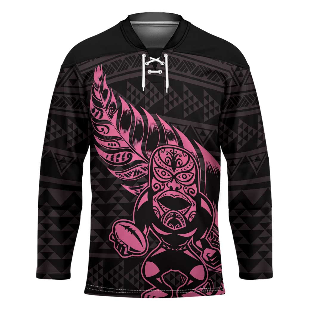 New Zealand Rugby Warrior Custom Hockey Jersey Pink Fern Taniko Motif - Aussie Hoodie