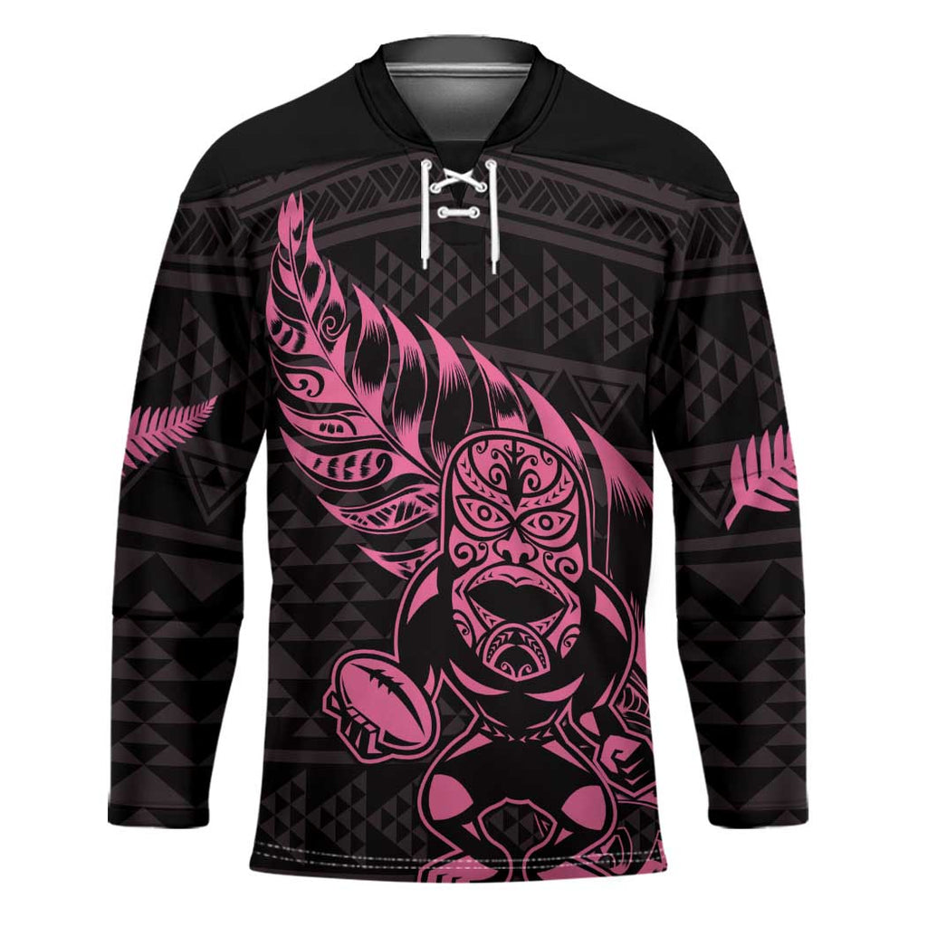 New Zealand Rugby Warrior Custom Hockey Jersey Pink Fern Taniko Motif - Aussie Hoodie