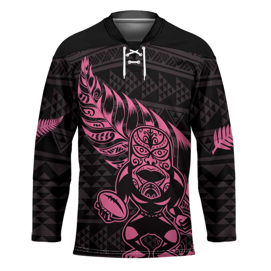 New Zealand Rugby Warrior Custom Hockey Jersey Pink Fern Taniko Motif - Aussie Hoodie