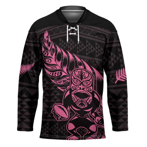 New Zealand Rugby Warrior Custom Hockey Jersey Pink Fern Taniko Motif - Aussie Hoodie