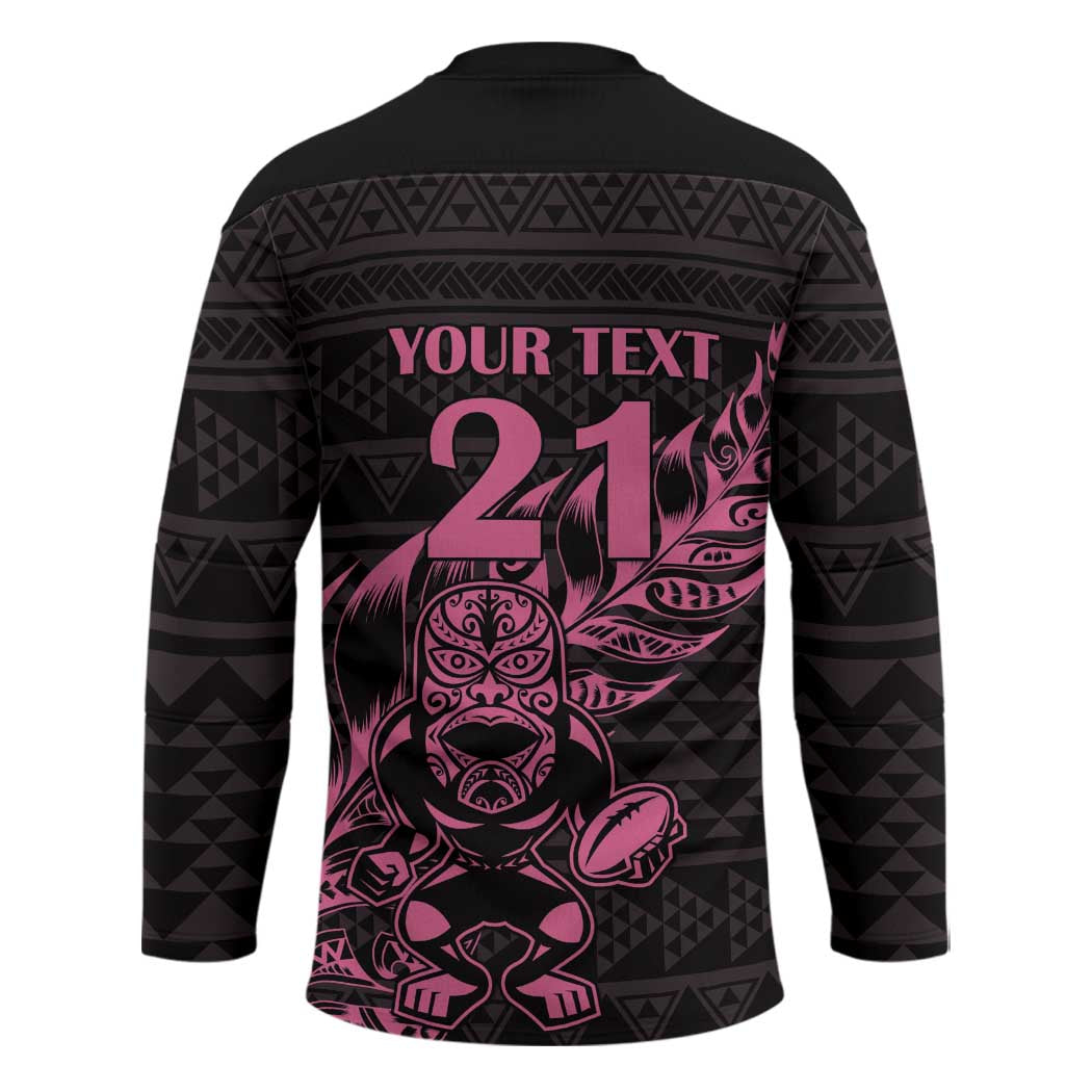 New Zealand Rugby Warrior Custom Hockey Jersey Pink Fern Taniko Motif - Aussie Hoodie