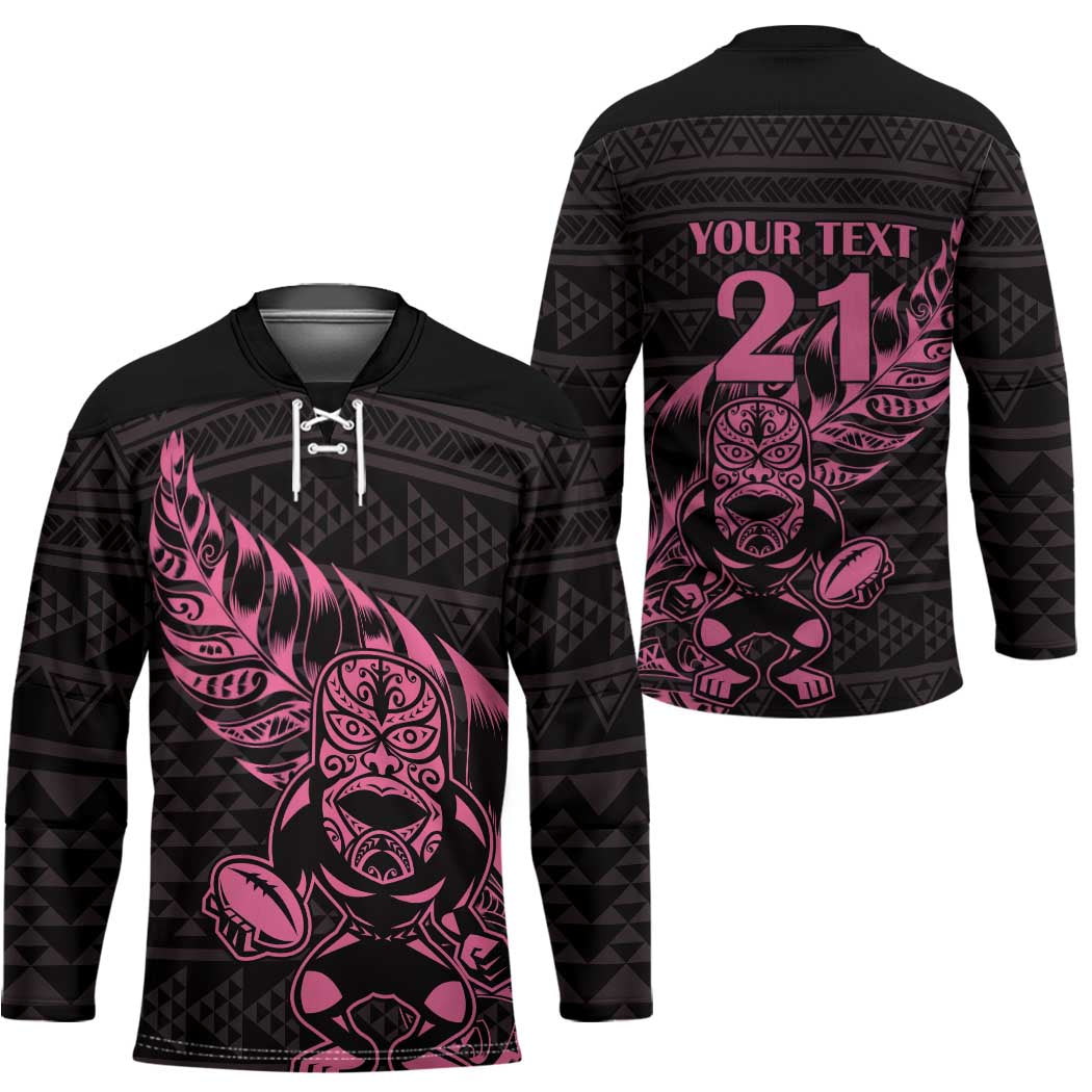New Zealand Rugby Warrior Custom Hockey Jersey Pink Fern Taniko Motif - Aussie Hoodie