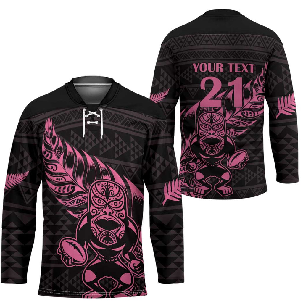 New Zealand Rugby Warrior Custom Hockey Jersey Pink Fern Taniko Motif - Aussie Hoodie