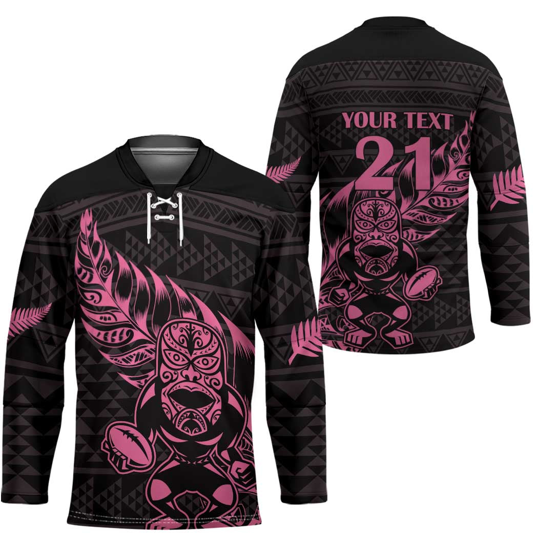 New Zealand Rugby Warrior Custom Hockey Jersey Pink Fern Taniko Motif - Aussie Hoodie