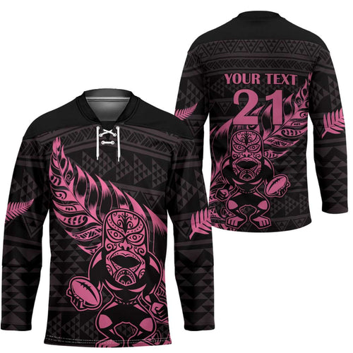 New Zealand Rugby Warrior Custom Hockey Jersey Pink Fern Taniko Motif - Aussie Hoodie