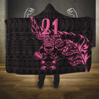 New Zealand Rugby Warrior Custom Hooded Blanket Pink Fern Taniko Motif