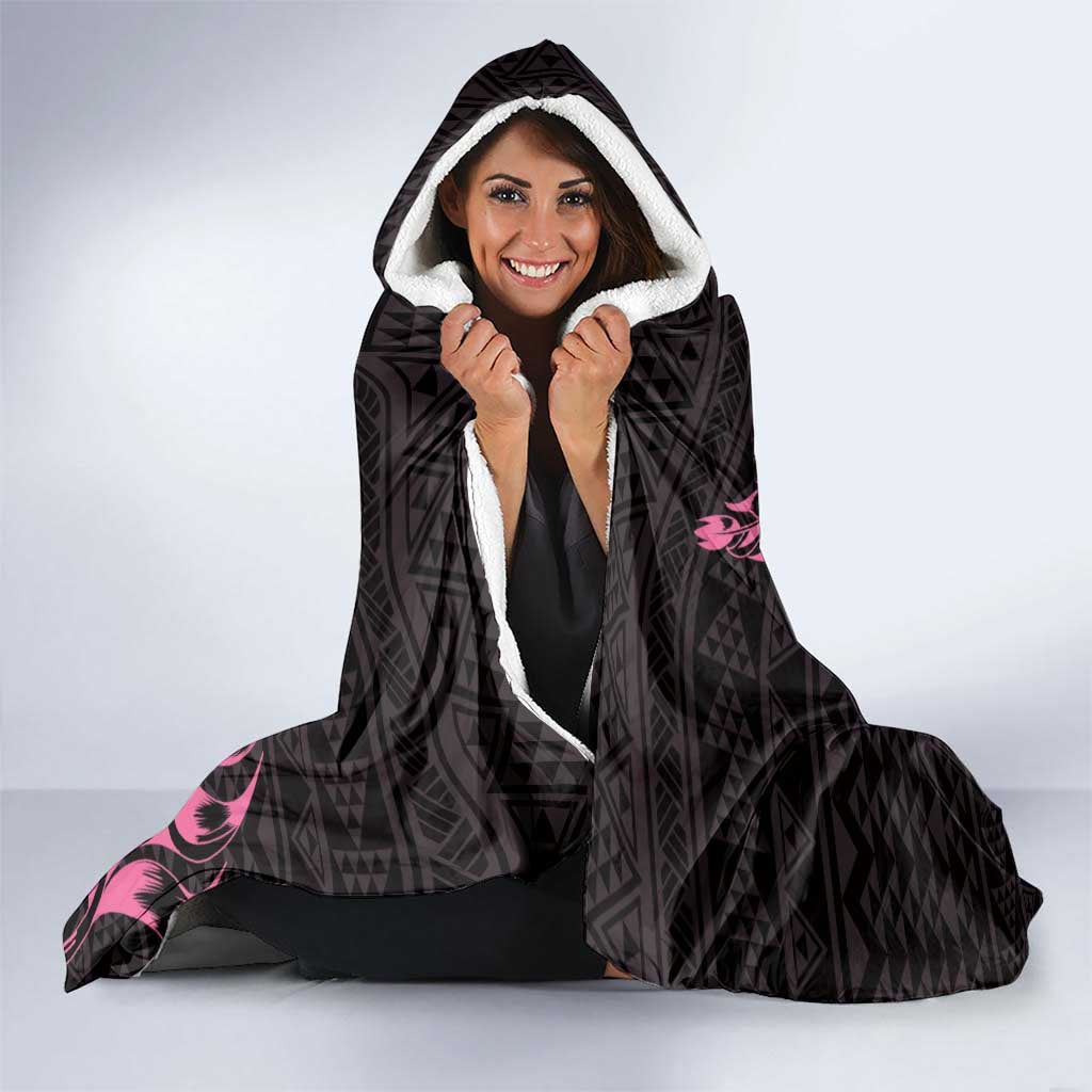 New Zealand Rugby Warrior Custom Hooded Blanket Pink Fern Taniko Motif