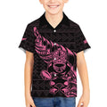New Zealand Rugby Warrior Custom Kid Hawaiian Shirt Pink Fern Taniko Motif
