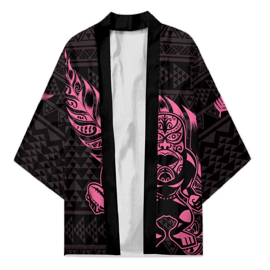 New Zealand Rugby Warrior Custom Kimono Pink Fern Taniko Motif - Aussie Hoodie