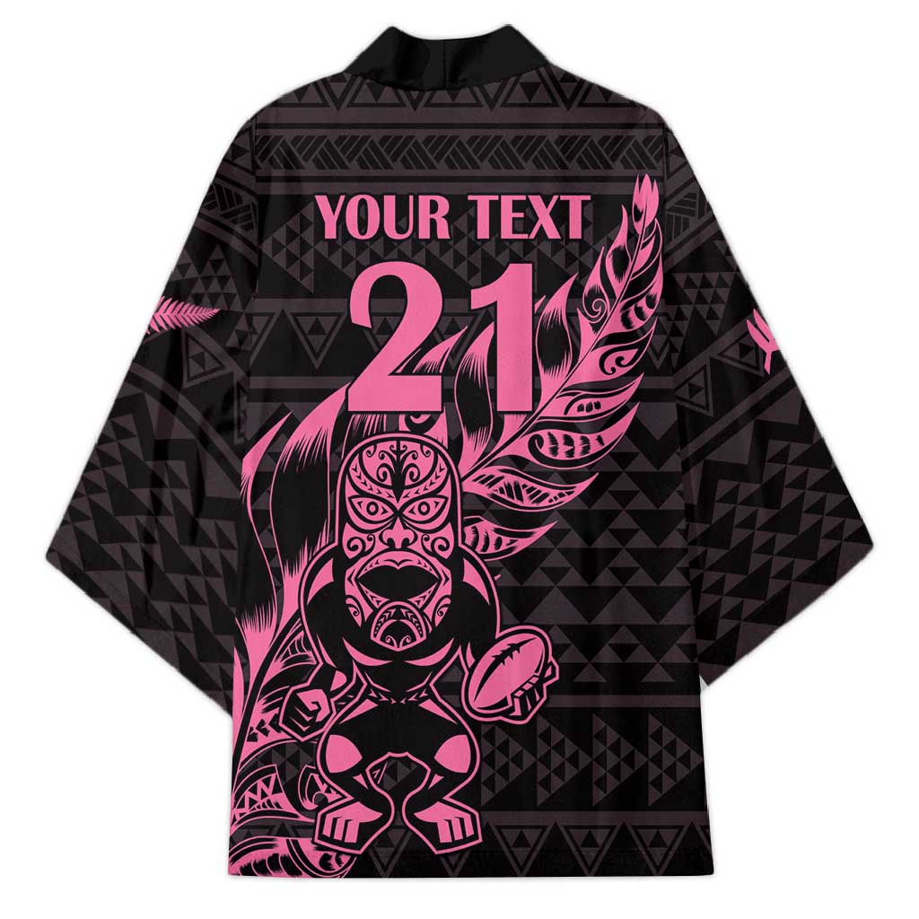 New Zealand Rugby Warrior Custom Kimono Pink Fern Taniko Motif - Aussie Hoodie