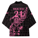 New Zealand Rugby Warrior Custom Kimono Pink Fern Taniko Motif - Aussie Hoodie