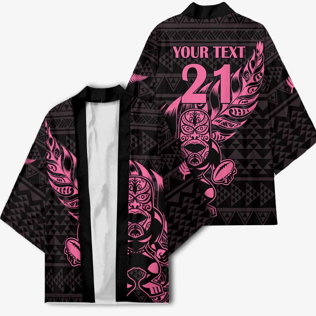 New Zealand Rugby Warrior Custom Kimono Pink Fern Taniko Motif - Aussie Hoodie