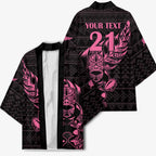 New Zealand Rugby Warrior Custom Kimono Pink Fern Taniko Motif - Aussie Hoodie
