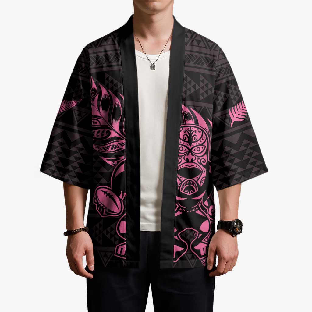 New Zealand Rugby Warrior Custom Kimono Pink Fern Taniko Motif - Aussie Hoodie