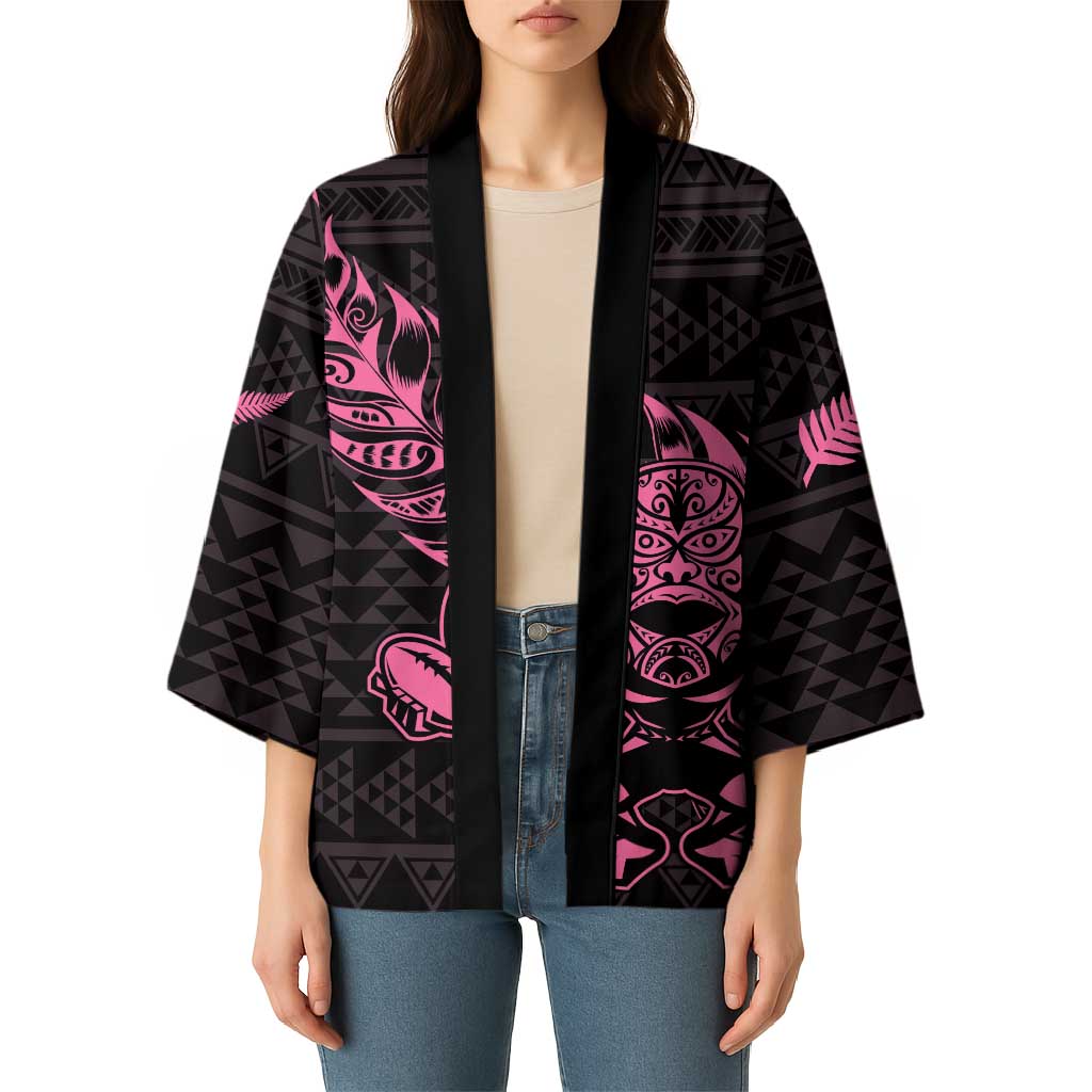 New Zealand Rugby Warrior Custom Kimono Pink Fern Taniko Motif - Aussie Hoodie