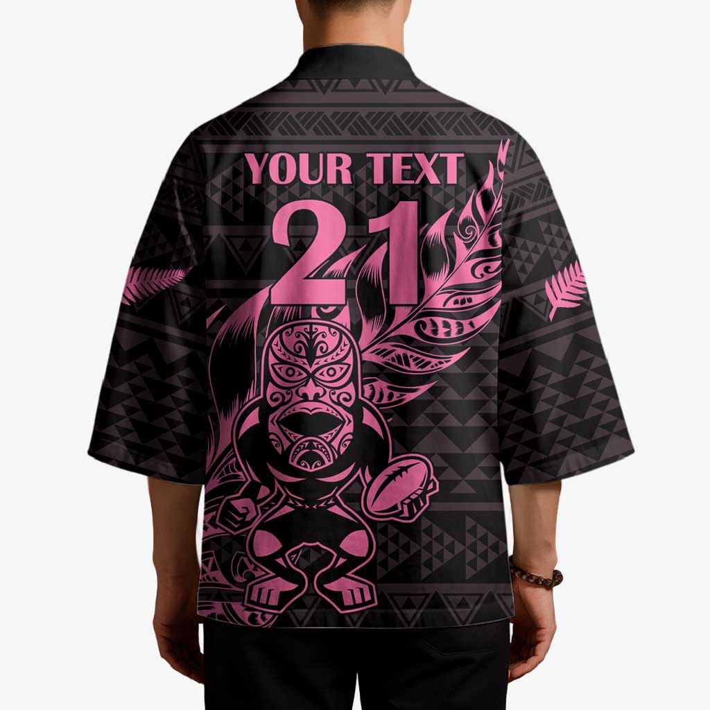 New Zealand Rugby Warrior Custom Kimono Pink Fern Taniko Motif - Aussie Hoodie