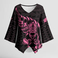 New Zealand Rugby Warrior Custom Kimono Sleeve Blouse Pink Fern Taniko Motif - Aussie Hoodie