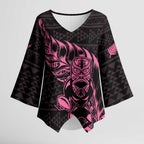 New Zealand Rugby Warrior Custom Kimono Sleeve Blouse Pink Fern Taniko Motif - Aussie Hoodie