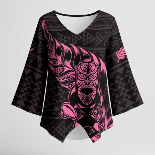 New Zealand Rugby Warrior Custom Kimono Sleeve Blouse Pink Fern Taniko Motif - Aussie Hoodie