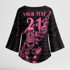 New Zealand Rugby Warrior Custom Kimono Sleeve Blouse Pink Fern Taniko Motif - Aussie Hoodie