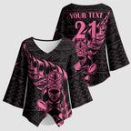 New Zealand Rugby Warrior Custom Kimono Sleeve Blouse Pink Fern Taniko Motif - Aussie Hoodie