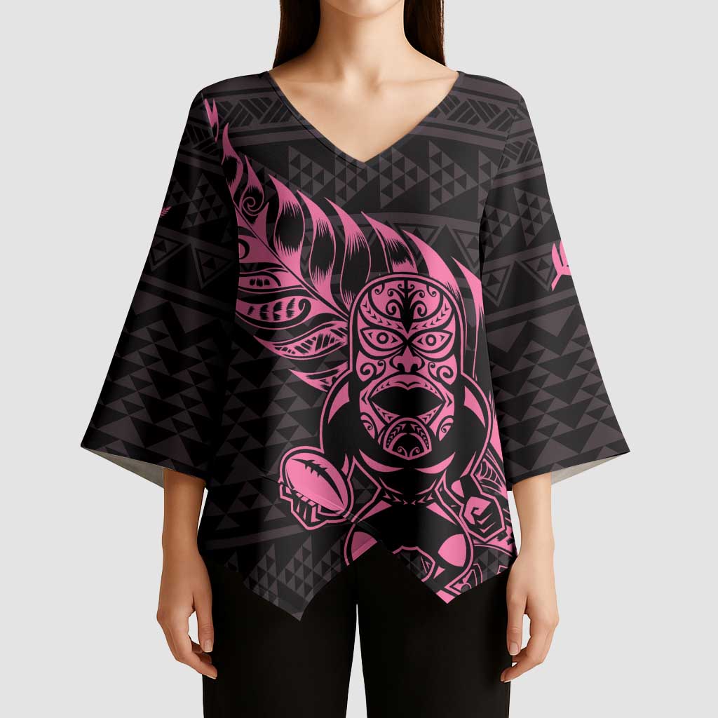 New Zealand Rugby Warrior Custom Kimono Sleeve Blouse Pink Fern Taniko Motif - Aussie Hoodie
