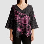 New Zealand Rugby Warrior Custom Kimono Sleeve Blouse Pink Fern Taniko Motif - Aussie Hoodie