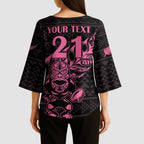 New Zealand Rugby Warrior Custom Kimono Sleeve Blouse Pink Fern Taniko Motif - Aussie Hoodie