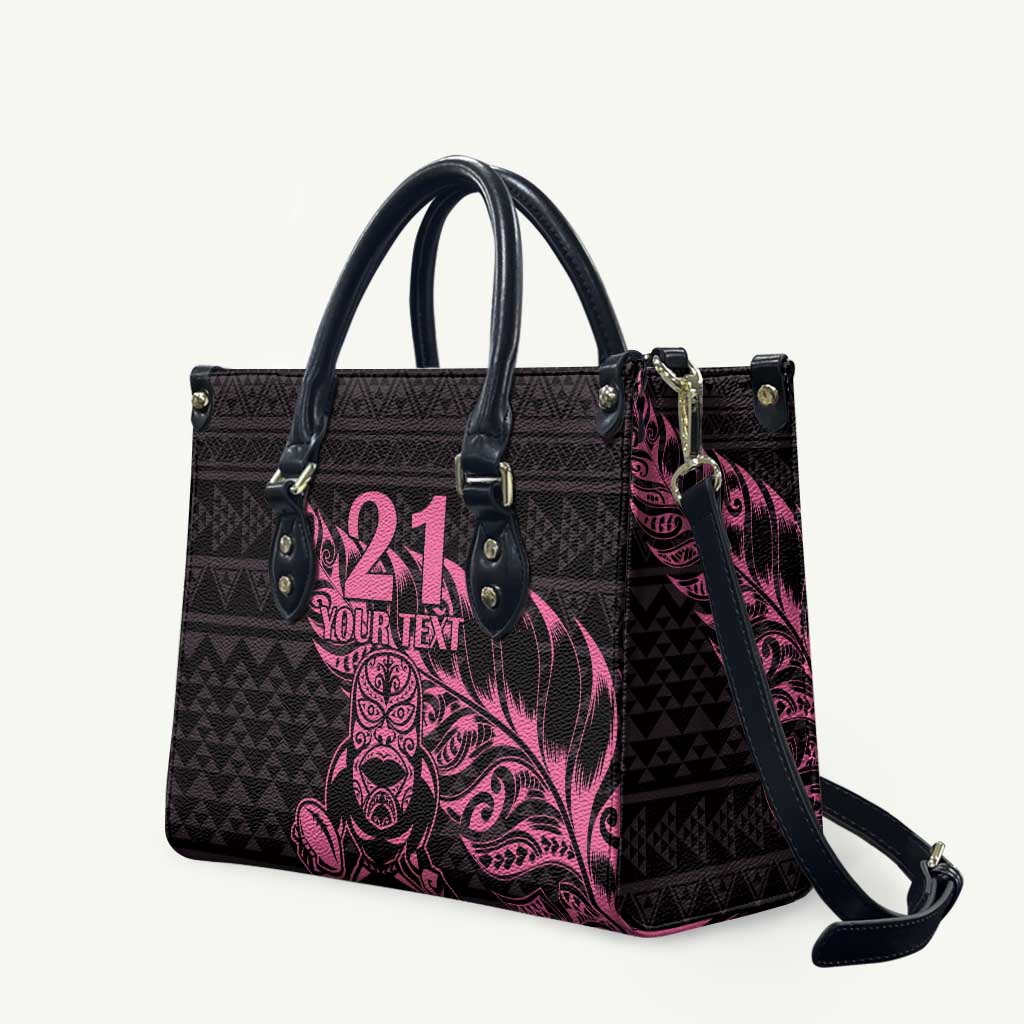 New Zealand Rugby Warrior Custom Leather Bag Pink Fern Taniko Motif - Aussie Hoodie