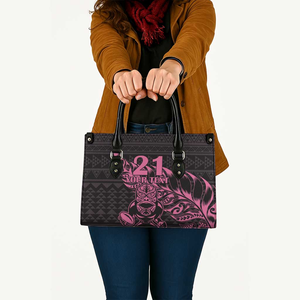 New Zealand Rugby Warrior Custom Leather Bag Pink Fern Taniko Motif - Aussie Hoodie