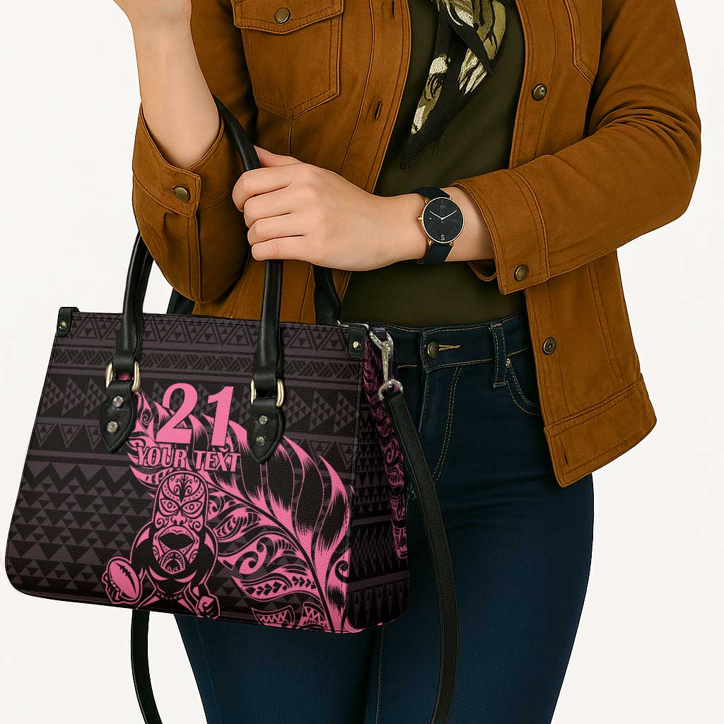 New Zealand Rugby Warrior Custom Leather Bag Pink Fern Taniko Motif - Aussie Hoodie