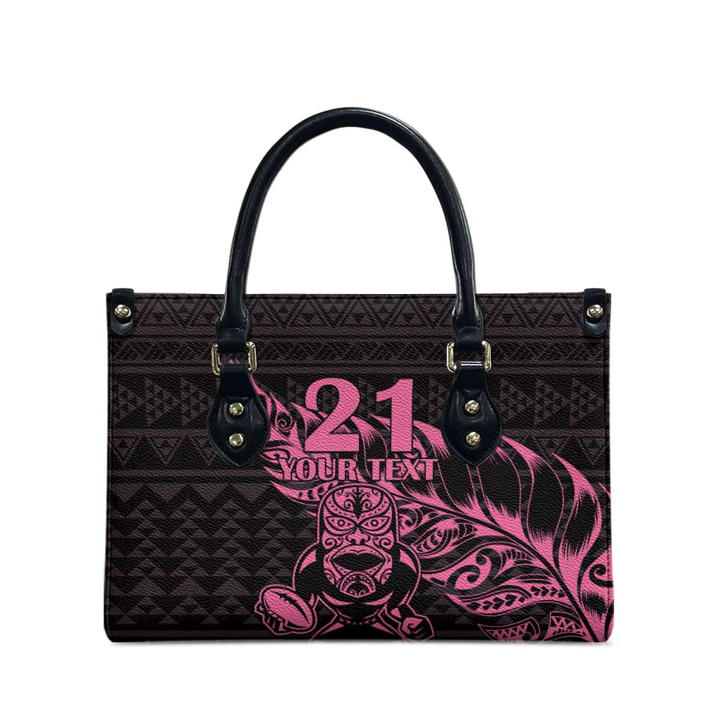 New Zealand Rugby Warrior Custom Leather Bag Pink Fern Taniko Motif - Aussie Hoodie