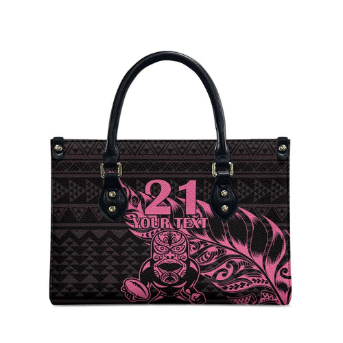 New Zealand Rugby Warrior Custom Leather Bag Pink Fern Taniko Motif - Aussie Hoodie