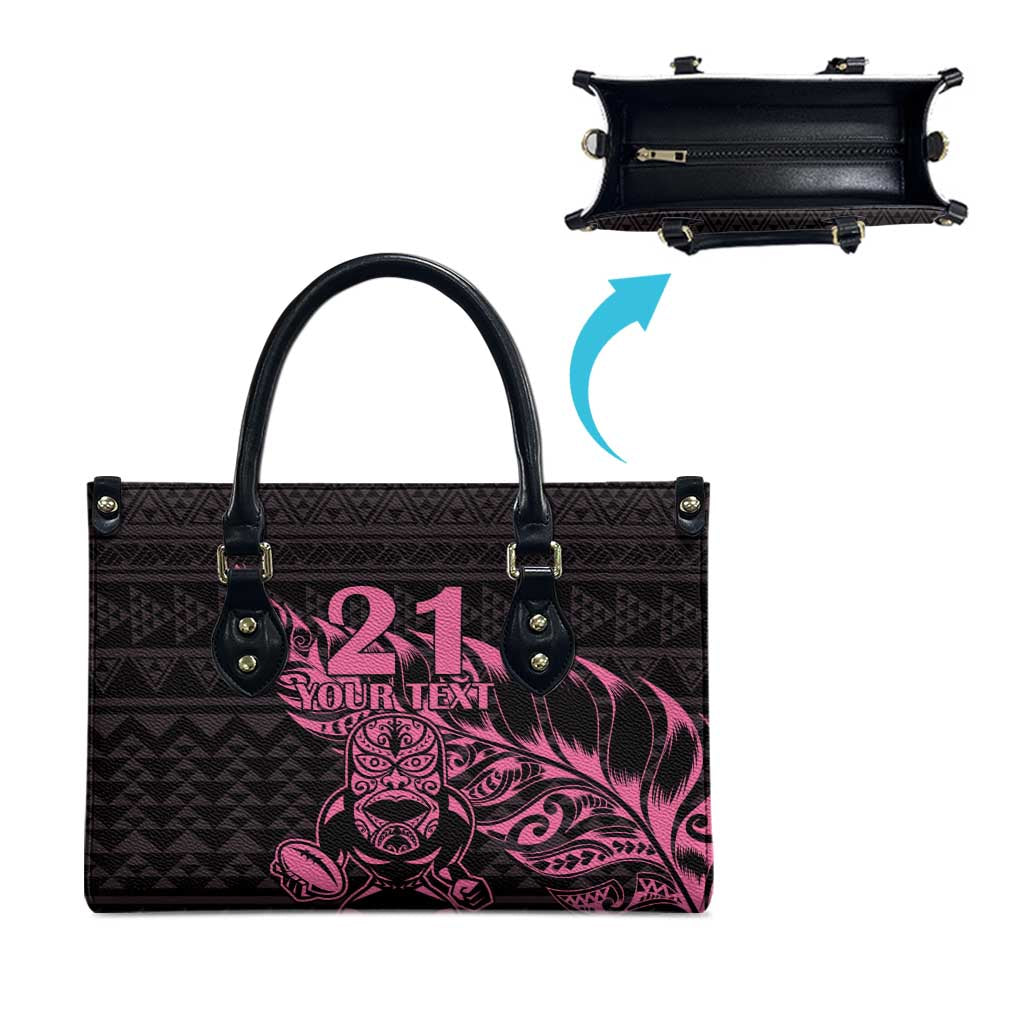New Zealand Rugby Warrior Custom Leather Bag Pink Fern Taniko Motif - Aussie Hoodie