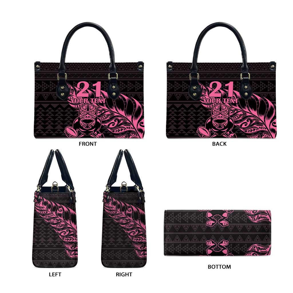 New Zealand Rugby Warrior Custom Leather Bag Pink Fern Taniko Motif - Aussie Hoodie