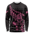 New Zealand Rugby Warrior Custom Long Sleeve Shirt Pink Fern Taniko Motif