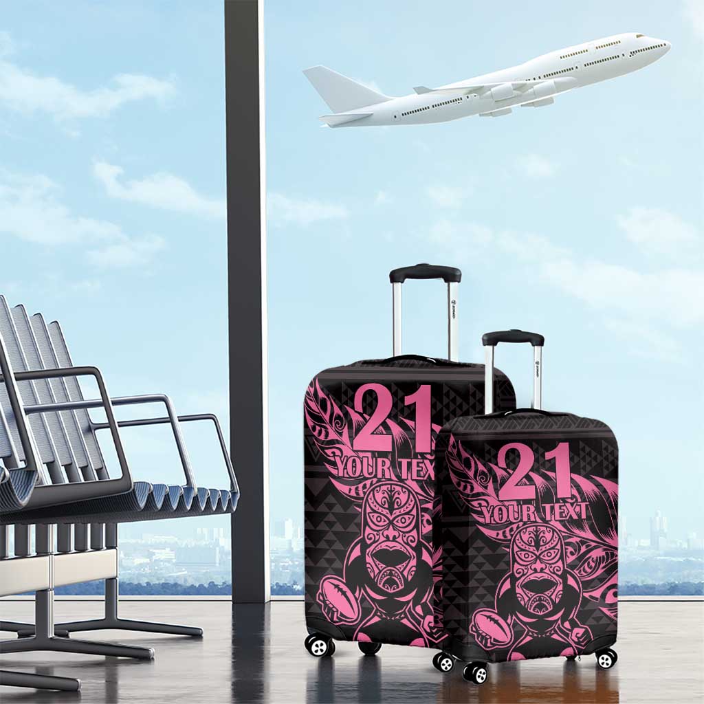 New Zealand Rugby Warrior Custom Luggage Cover Pink Fern Taniko Motif