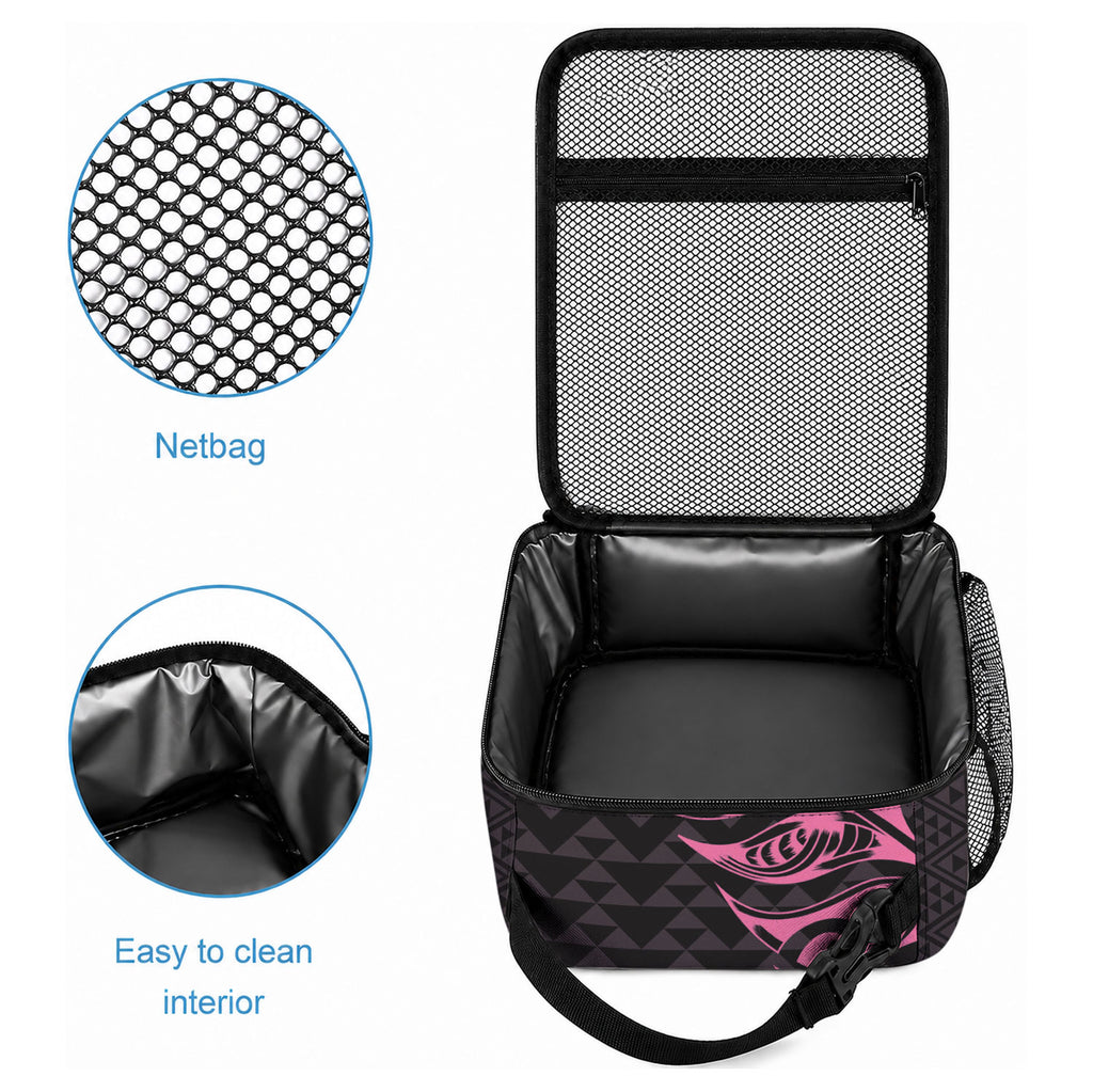 New Zealand Maori Rugby Warrior Custom Lunch Bag Pink Fern Taniko Motif